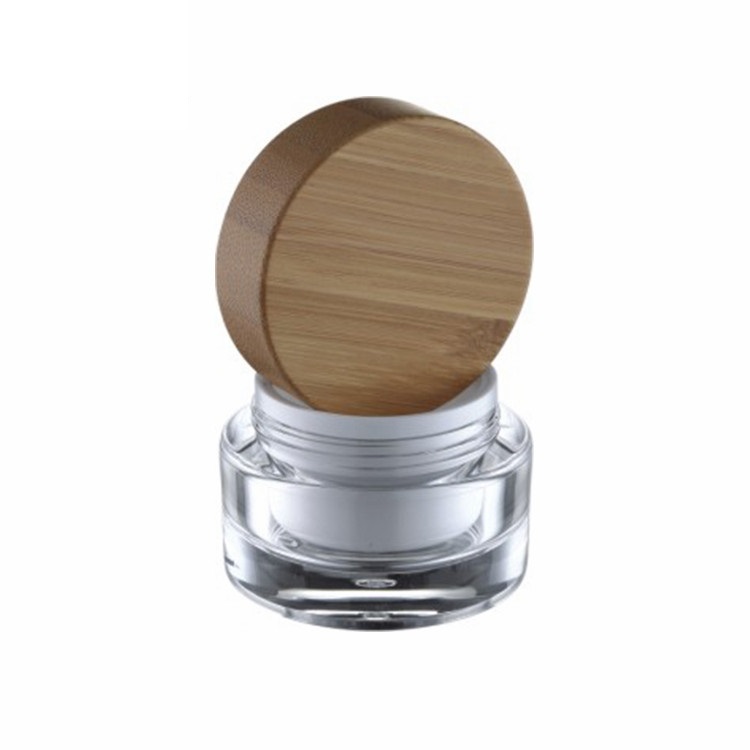Eco friendly empty cosmetic containers 30g 50g new popular clear white round acrylic cosmetic jar with bamboo lid wholesale