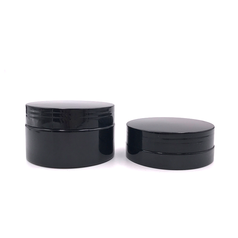 Eco friendly empty face cream containers 30g 50g 100g 150g 200g 250g bright black PET plastic jar with screw lid