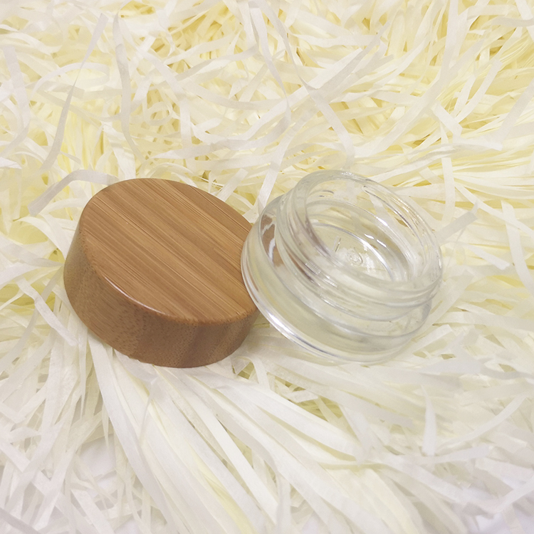 Eco friendly eye cream packaging clear straight wall small round bamboo glass jar 5g with bamboo lids