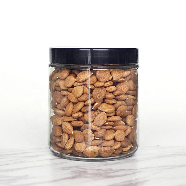 Eco-friendly flint cookie candy honey food glass storage jar with airtight black screw cap