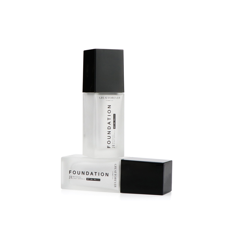 Eco friendly foundation bottle glass matte 30ml 40ml custom empty square lotion bottle with black pump