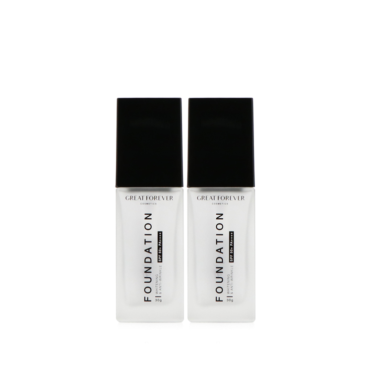 Eco friendly foundation bottle glass matte 30ml 40ml custom empty square lotion bottle with black pump
