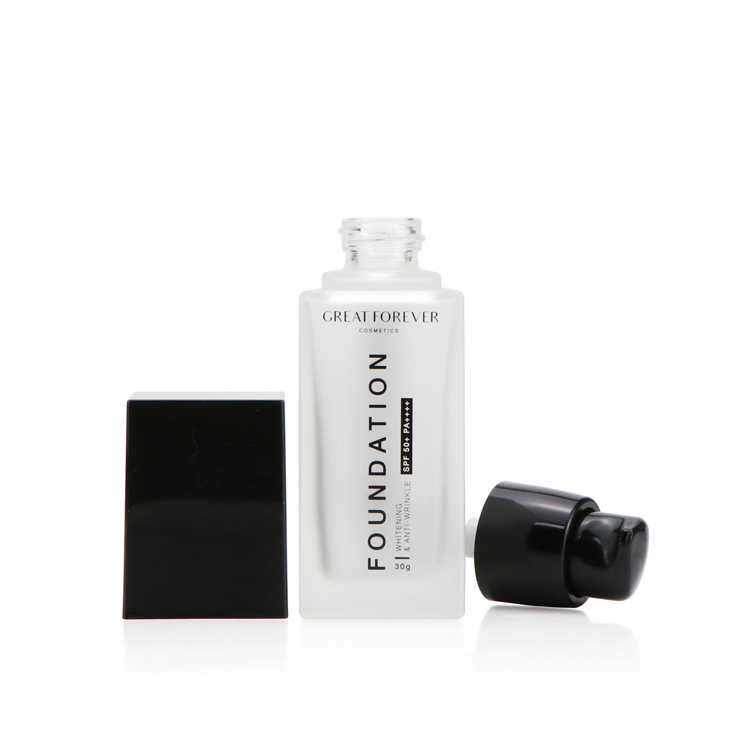 Eco friendly foundation bottle glass matte 30ml 40ml custom empty square lotion bottle with black pump