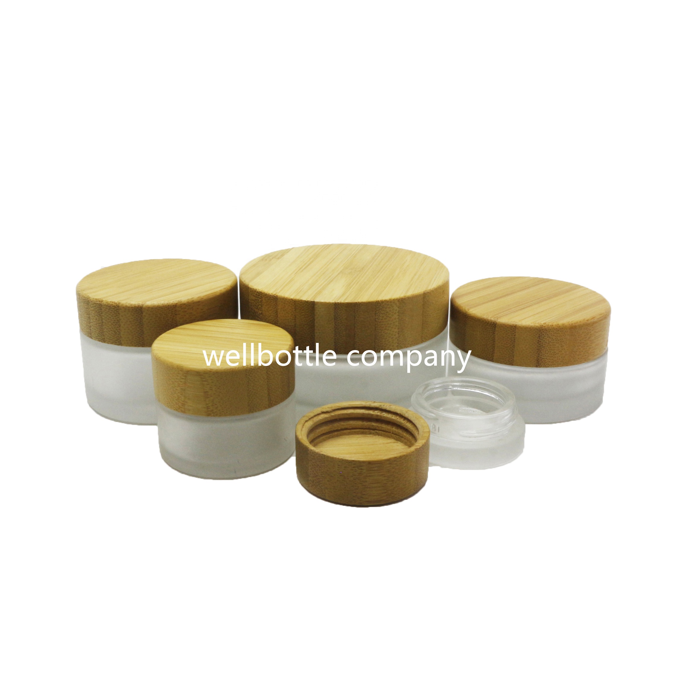 Eco friendly frosted matte clear amber green blue black glass bamboo lid jar for cosmetic cream jars container GB73E