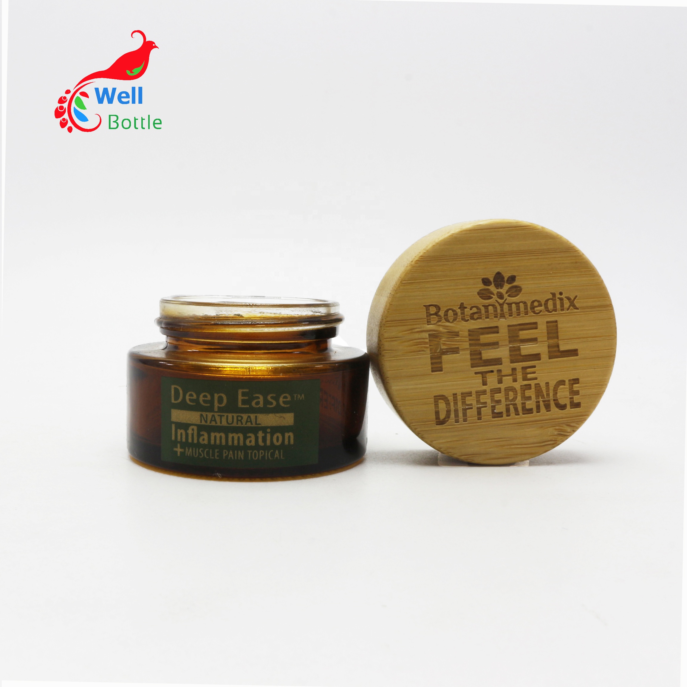 Eco friendly frosted matte clear amber green blue black glass bamboo lid jar for cosmetic cream jars container GB73E