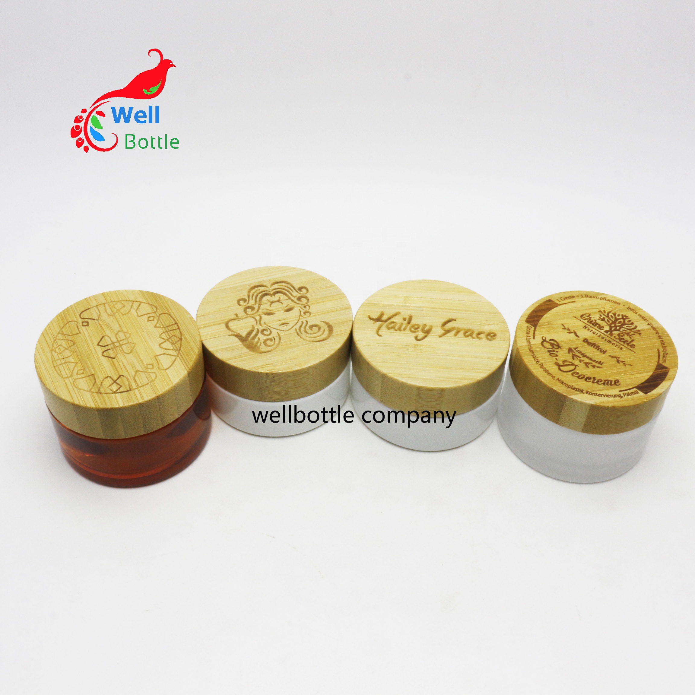 Eco friendly frosted matte clear amber green blue black glass bamboo lid jar for cosmetic cream jars container GB73E