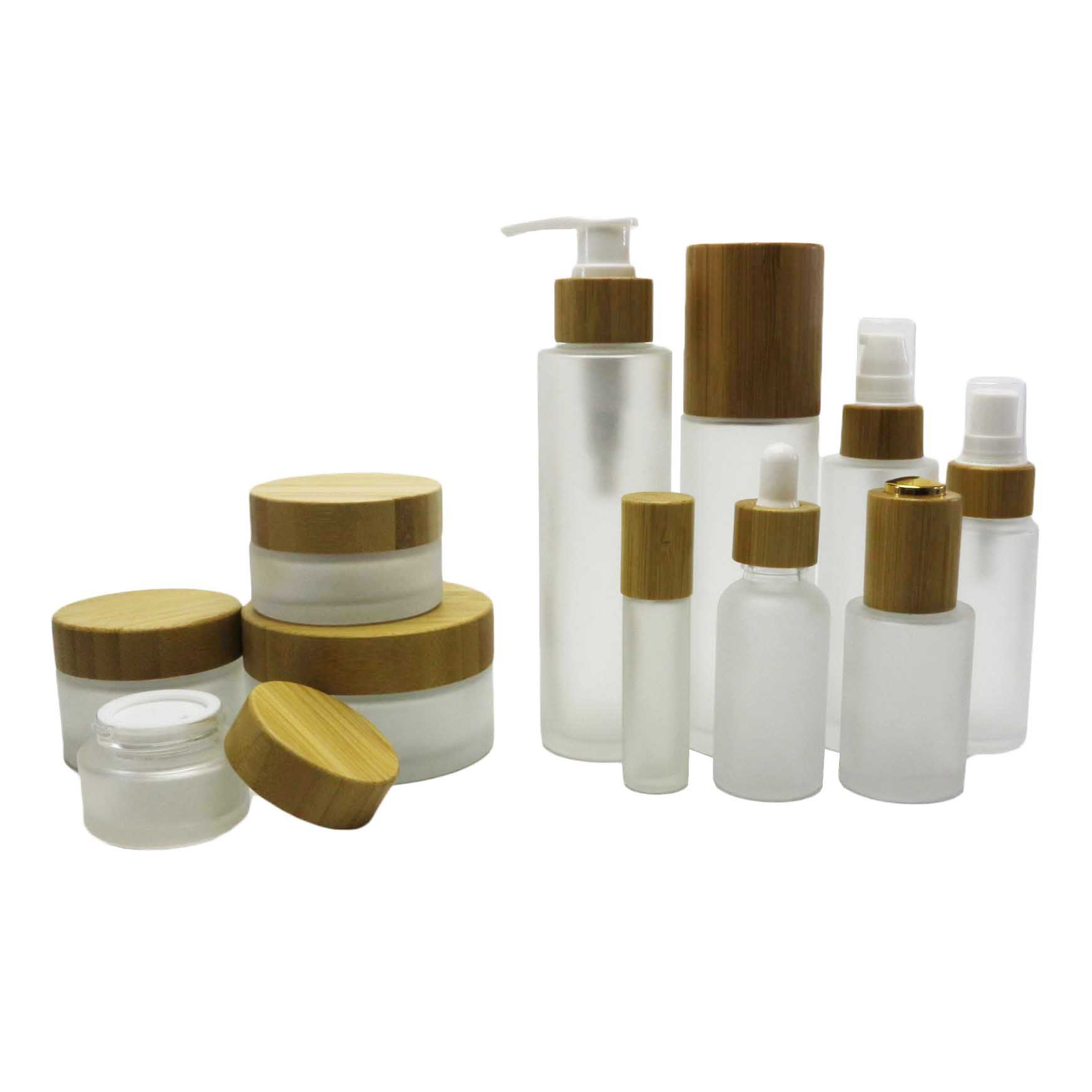 Eco friendly frosted matte clear amber green white black glass bamboo lid jar for cosmetic cream jars container BJ-318AN