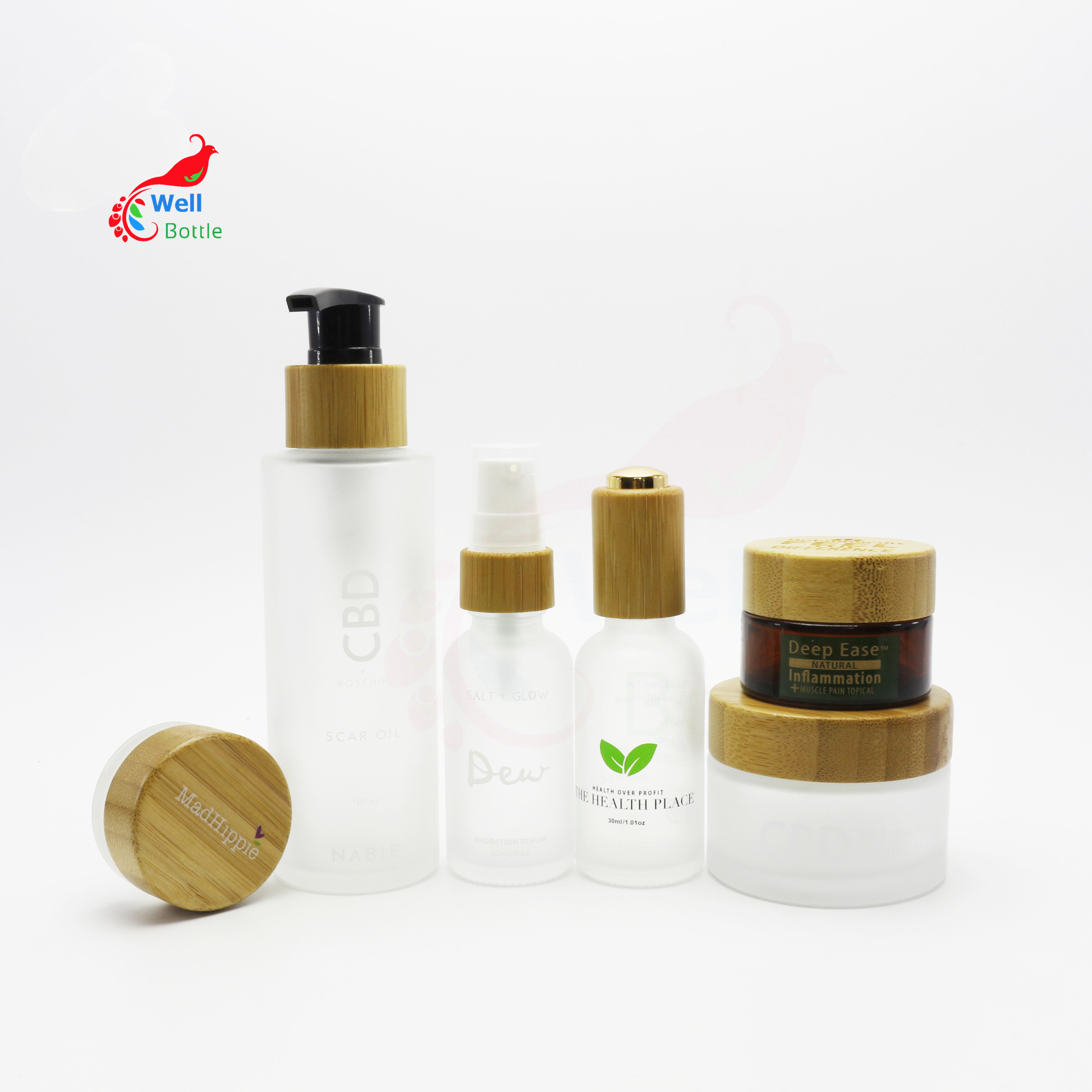 Eco friendly frosted matte clear amber green white black glass bamboo lid jar for cosmetic cream jars container BJ-318AN