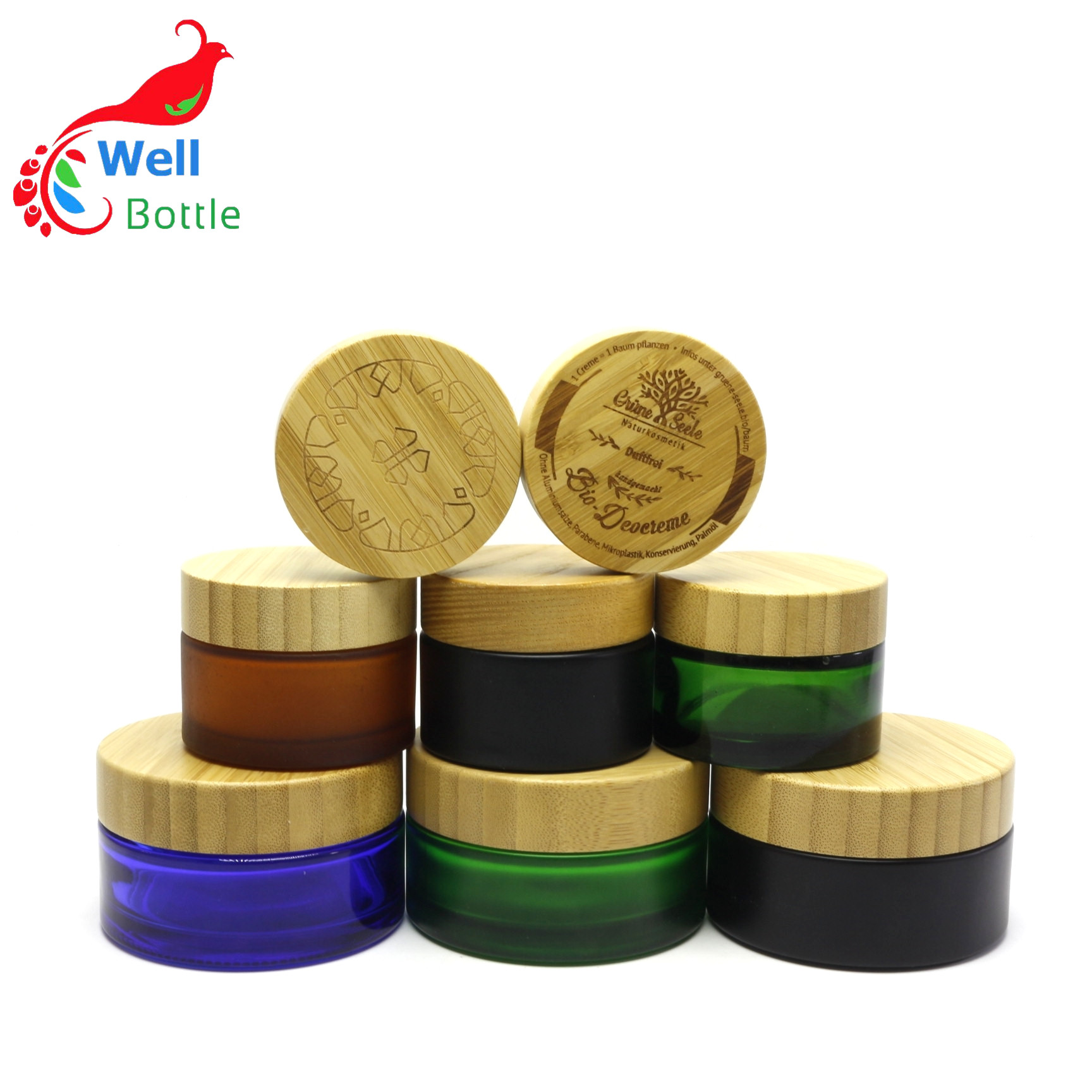 Eco-friendly glass cream jars with bamboo lid BJ-154R