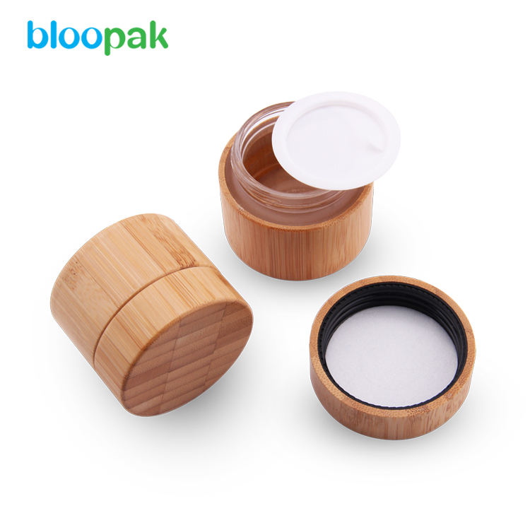 Eco friendly glass inner bamboo jar container cream jar cosmetic