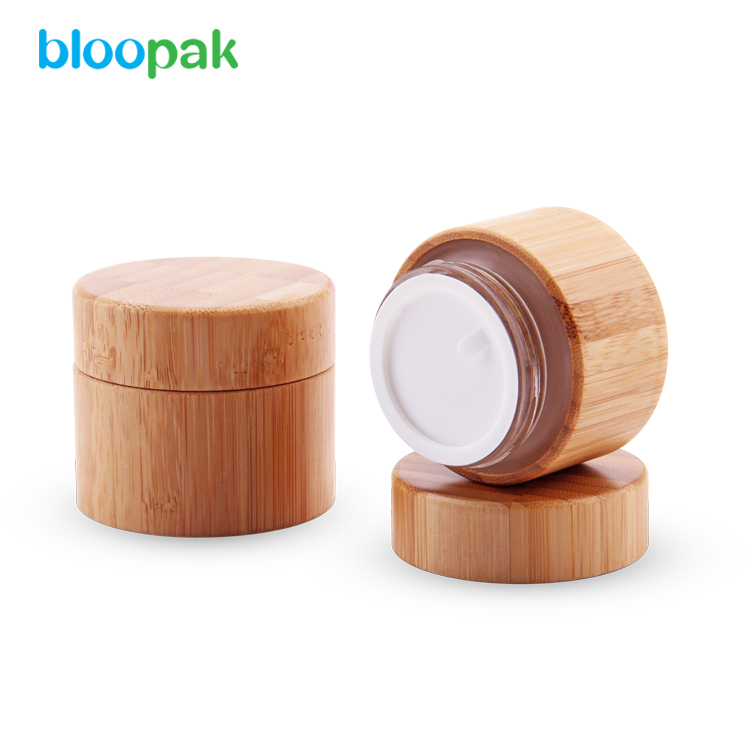 Eco friendly glass inner bamboo jar container cream jar cosmetic