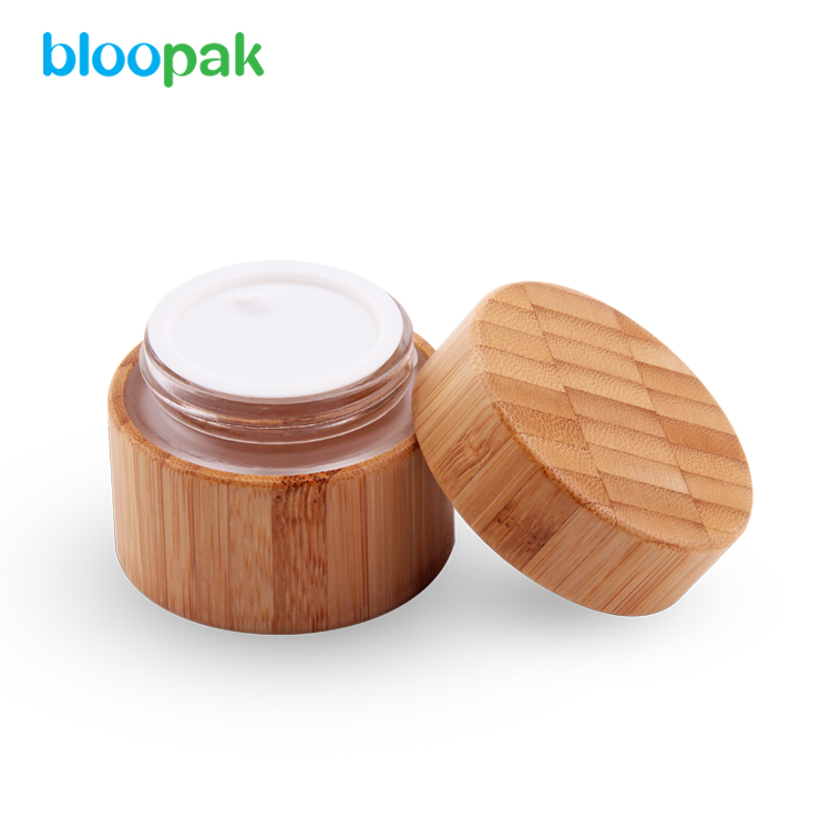 Eco friendly glass inner bamboo jar container cream jar cosmetic