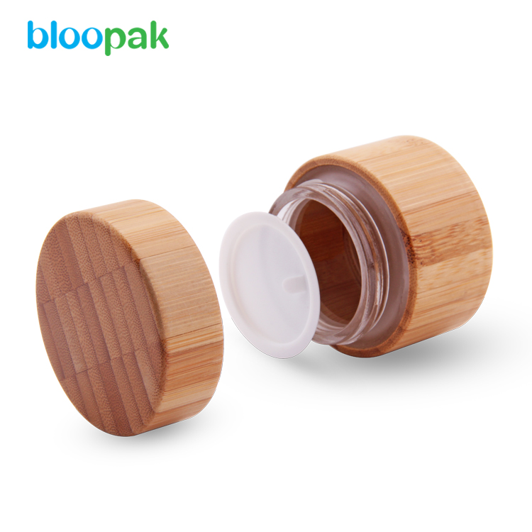 Eco friendly glass inner bamboo jar container cream jar cosmetic