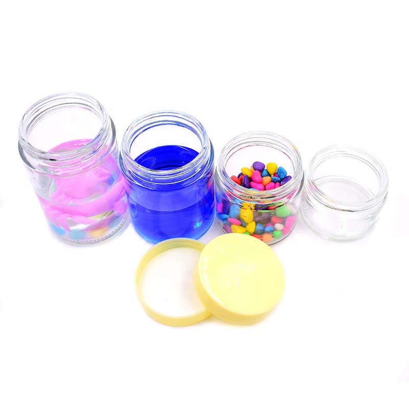 Eco-friendly glass packaging container 100ml 200ml 280ml 380ml food storage sealed glass jar with screw plastic yellow lid