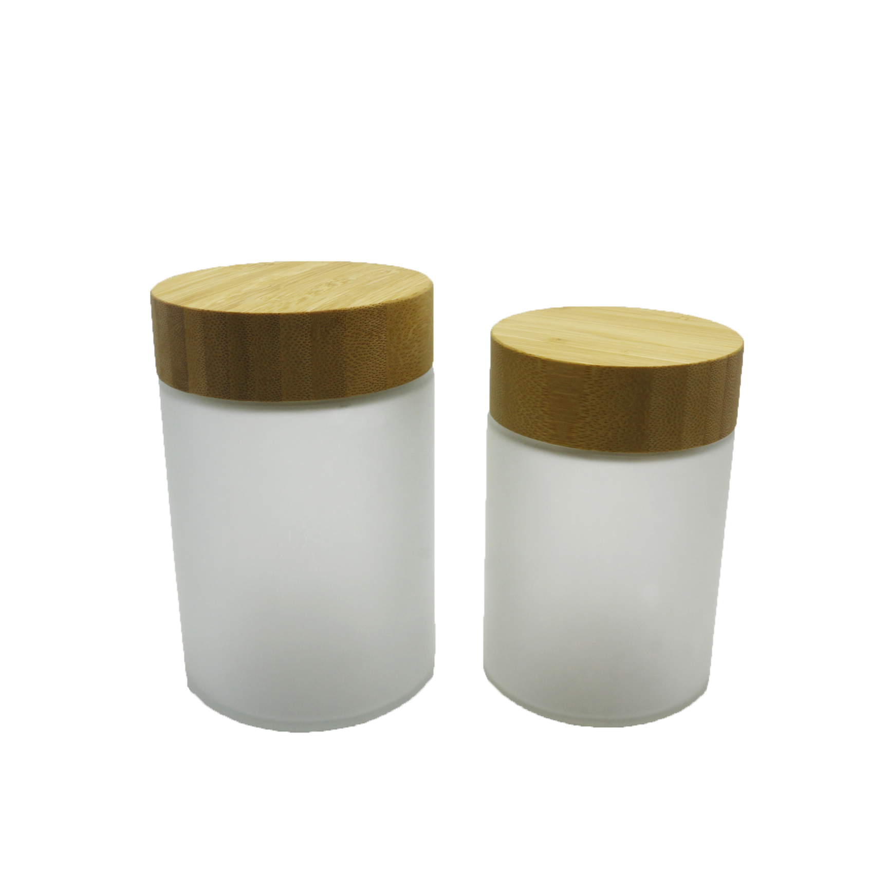 Eco-friendly glass packaging container Scrub glass jar and bottles with bamboo wood lid J175E