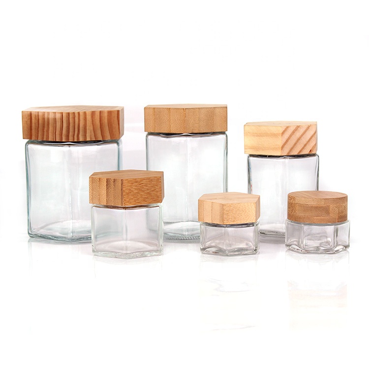 Eco-friendly glass packaging container glass jar and bottles with bamboo lid
