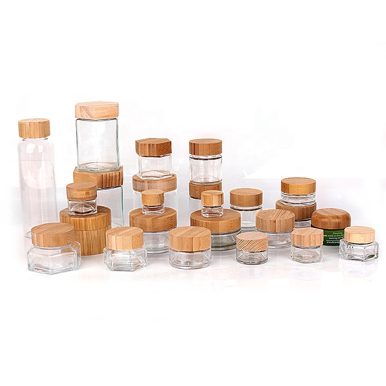 Eco-friendly glass packaging container glass jar and bottles with bamboo lid