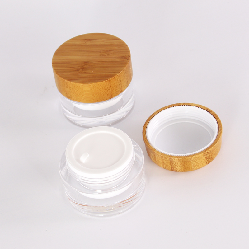Eco-friendly material 50ml 250ml 500ml Clear Frosted Plastic Cream Container Jar with Bamboo Lid acrylic jar
