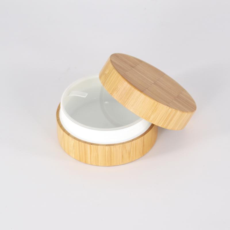 Eco-friendly material Popular plastic jar with screw lid for cosmetic bamboo cover