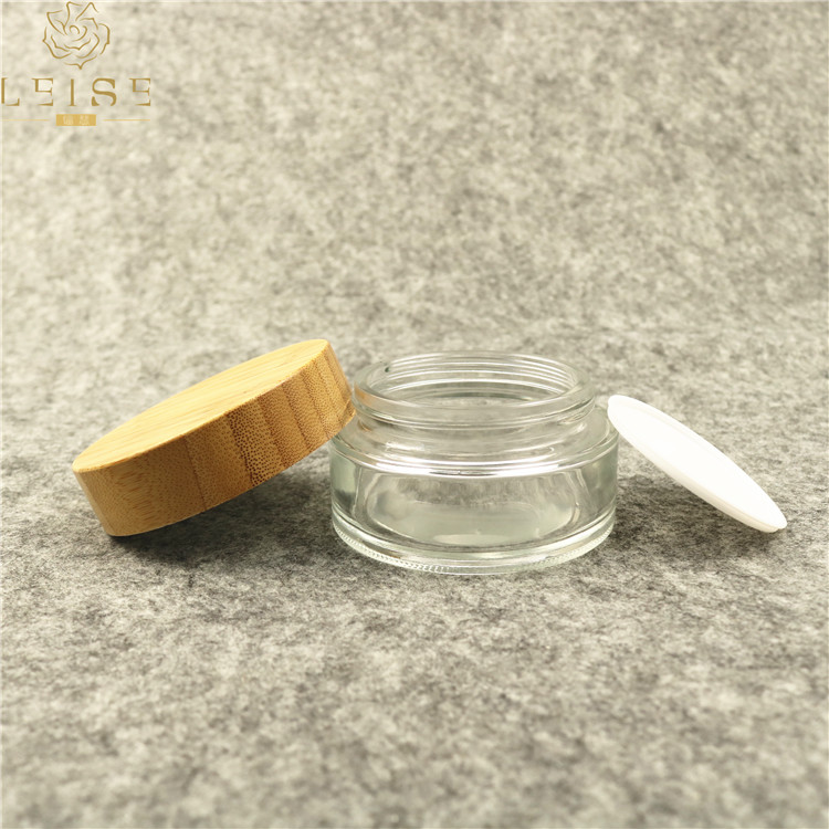 Eco friendly natural bamboo cosmetic jar 50g 50ml clear glass jar with bamboo screw lid 1.7oz cream glass jar with bamboo top