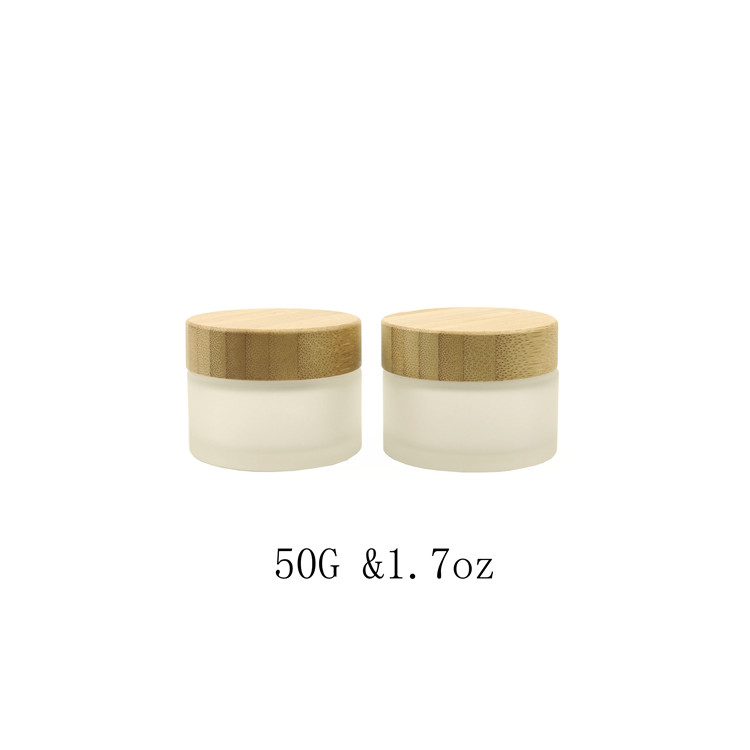 Eco friendly natural bamboo cosmetic jar 50g 50ml clear glass jar with bamboo screw lid 1.7oz cream glass jar with bamboo top
