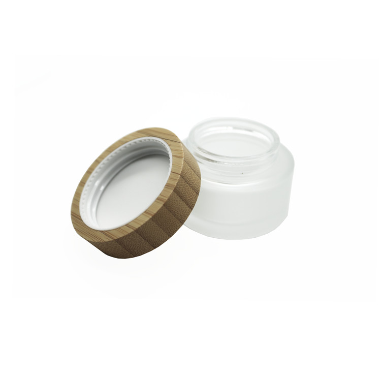 Eco friendly natural bamboo cosmetic jar 50g 50ml clear glass jar with bamboo screw lid 1.7oz cream glass jar with bamboo top