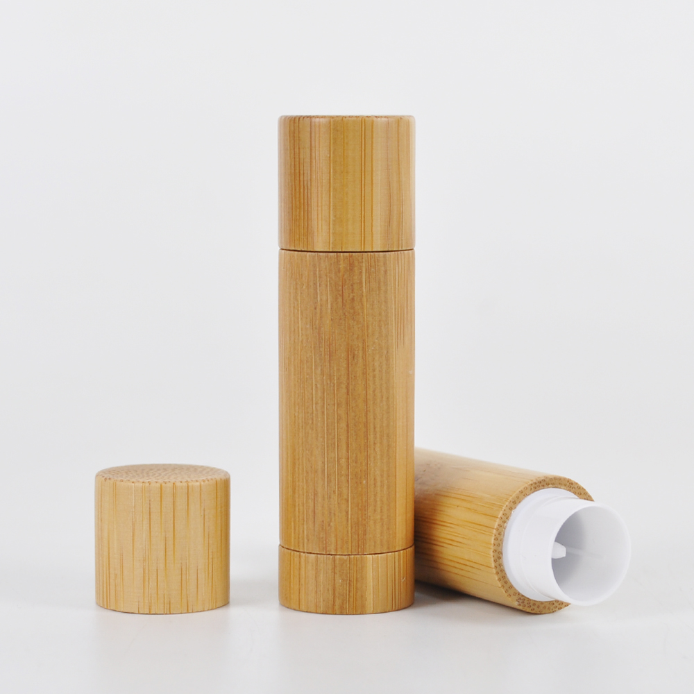 Eco friendly natural bamboo tlip stick tube packaging 5g wooden lip balm containers