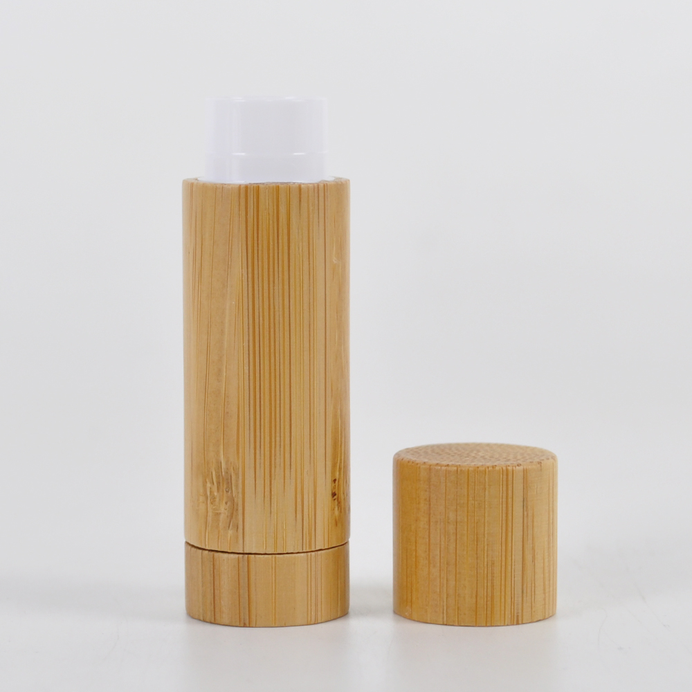 Eco friendly natural bamboo tlip stick tube packaging 5g wooden lip balm containers