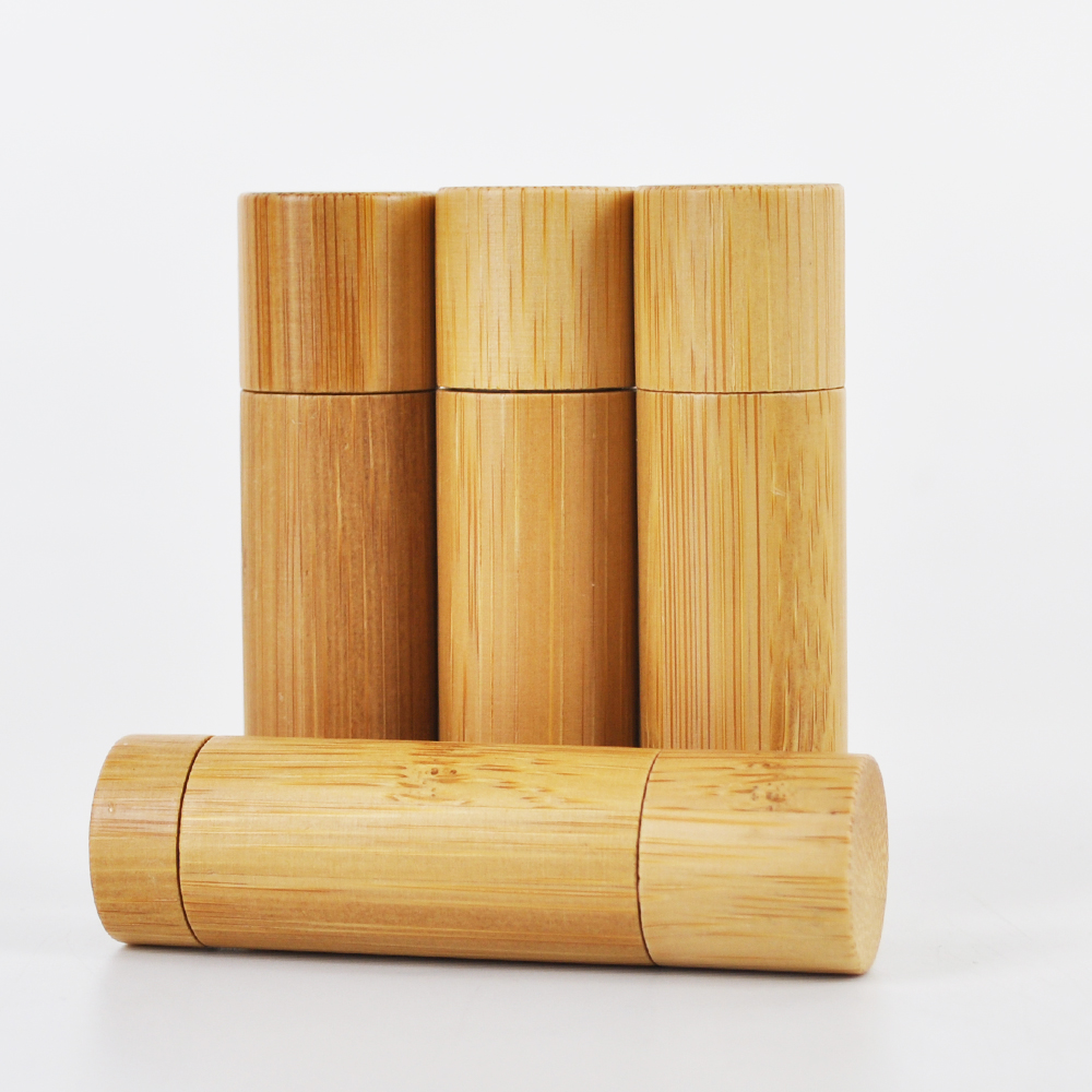 Eco friendly natural bamboo tlip stick tube packaging 5g wooden lip balm containers