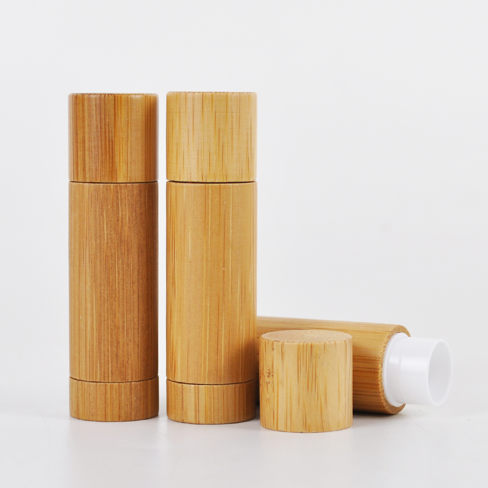 Eco friendly natural bamboo tlip stick tube packaging 5g wooden lip balm containers