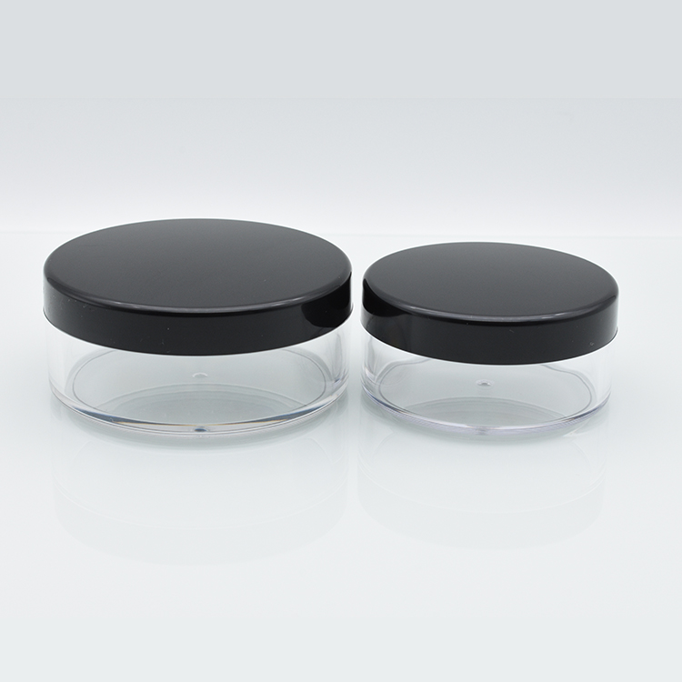 Eco friendly plastic 5g 10g 20g 50g 30g 30ml 1oz 30 gram clear loose powder jar container with sifter black lid
