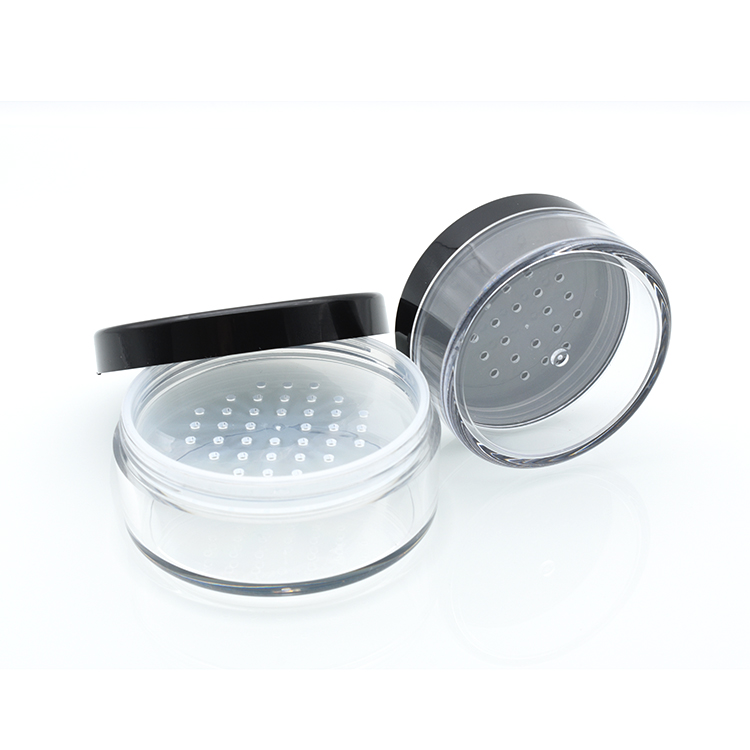 Eco friendly plastic 5g 10g 20g 50g 30g 30ml 1oz 30 gram clear loose powder jar container with sifter black lid