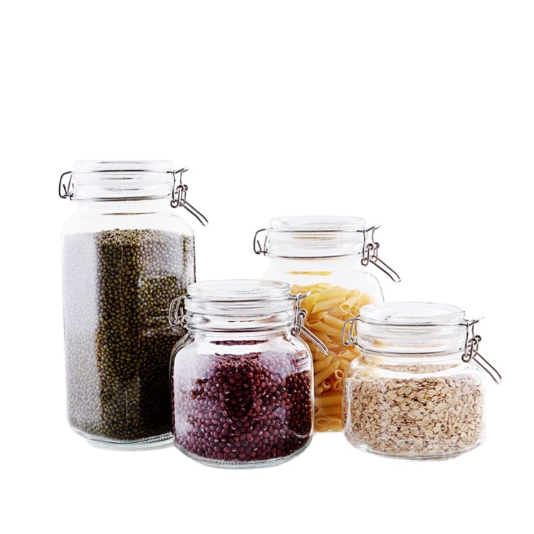 Eco friendly sauce bottles glass clear coffee bean glass bottle with lock lock caps