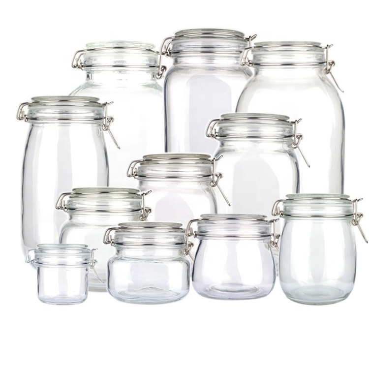 Eco friendly sauce bottles glass clear coffee bean glass bottle with lock lock caps