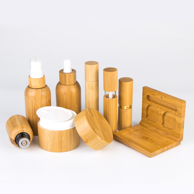 Eco friendly wooden container cosmetic bamboo cream jar outer bamboo inner 30g/30ml skin care cream jar bamboo packaging
