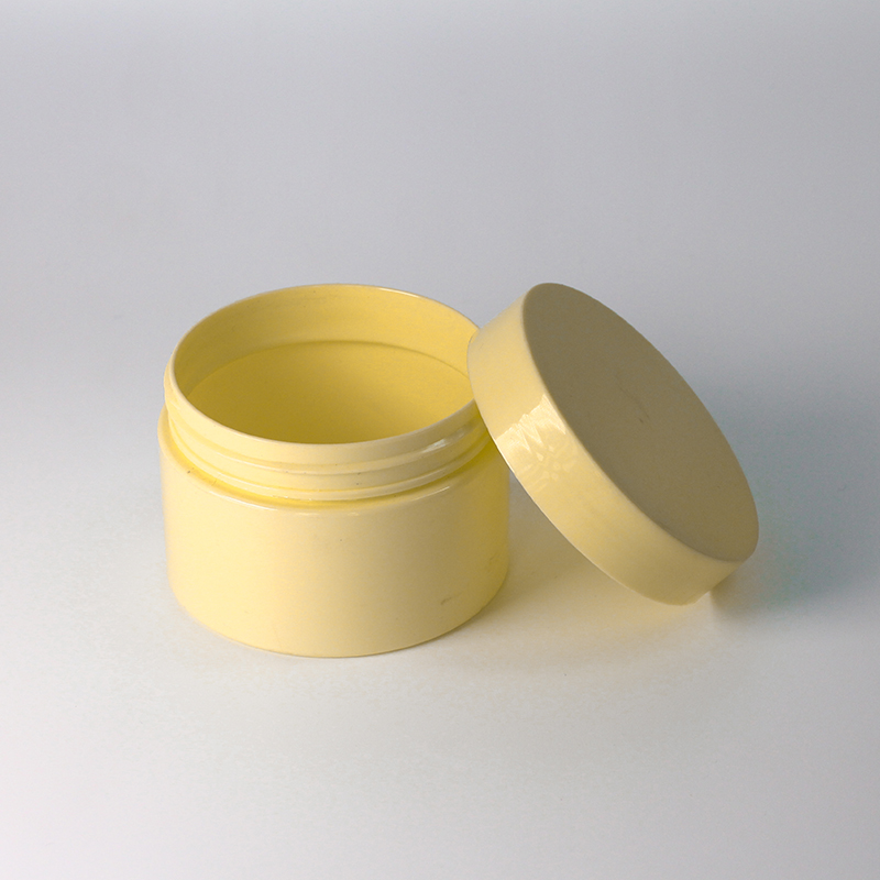 Eco friendly yellow body scrub round plastic cream jar custom jar for coametics pastel jars