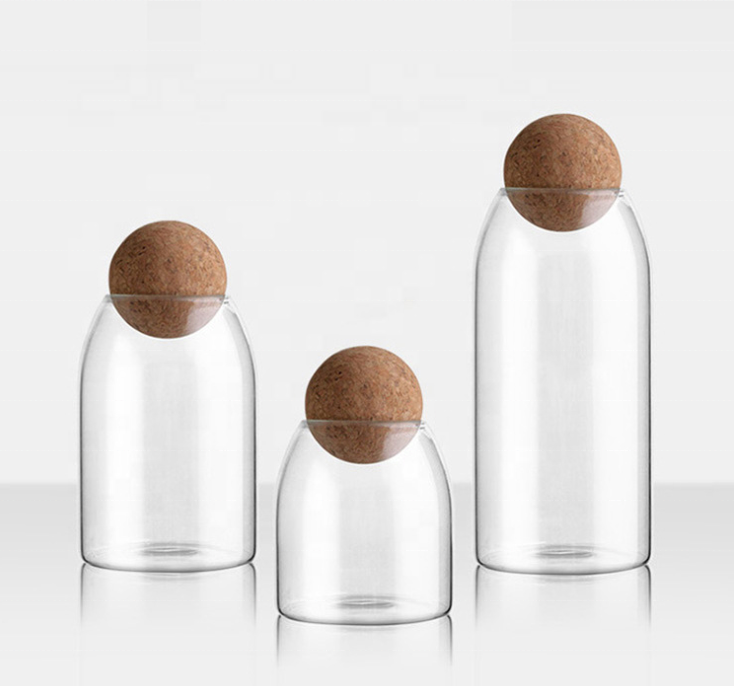 Economy Clear Candy Jars Food Storage Canister Sugar Glass Jar with Airtight Seal Wood Lid Ball