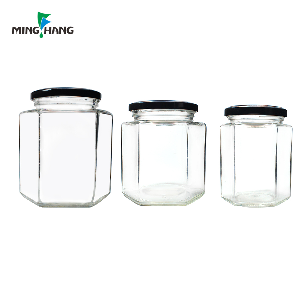 Economy Hexagonal Glass Storage Honey Jar Jam Jars 250g 500 ml mini luxury bear honey jar packaging