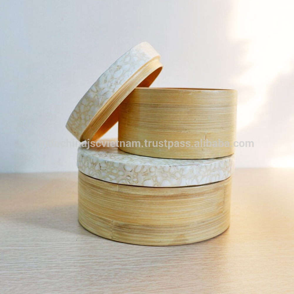 Eggshell Pattern Bamboo Container jars with Lid wholesale made in Vietnam