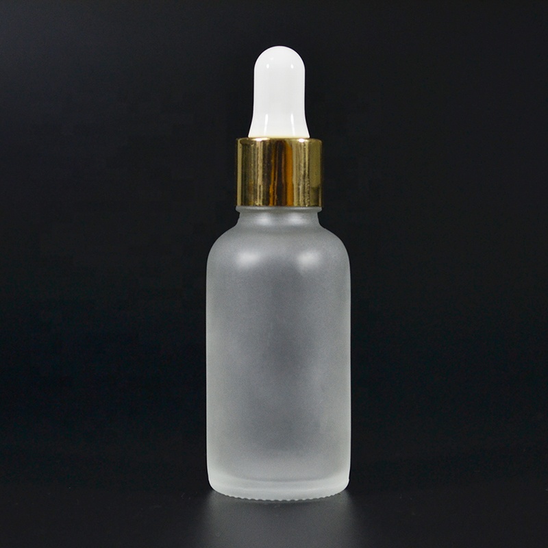 Ejuice 10ml 15ml 30ml 50ml 100ml clear amber frosted glass essential oil bottle dropper with golden aluminum cap