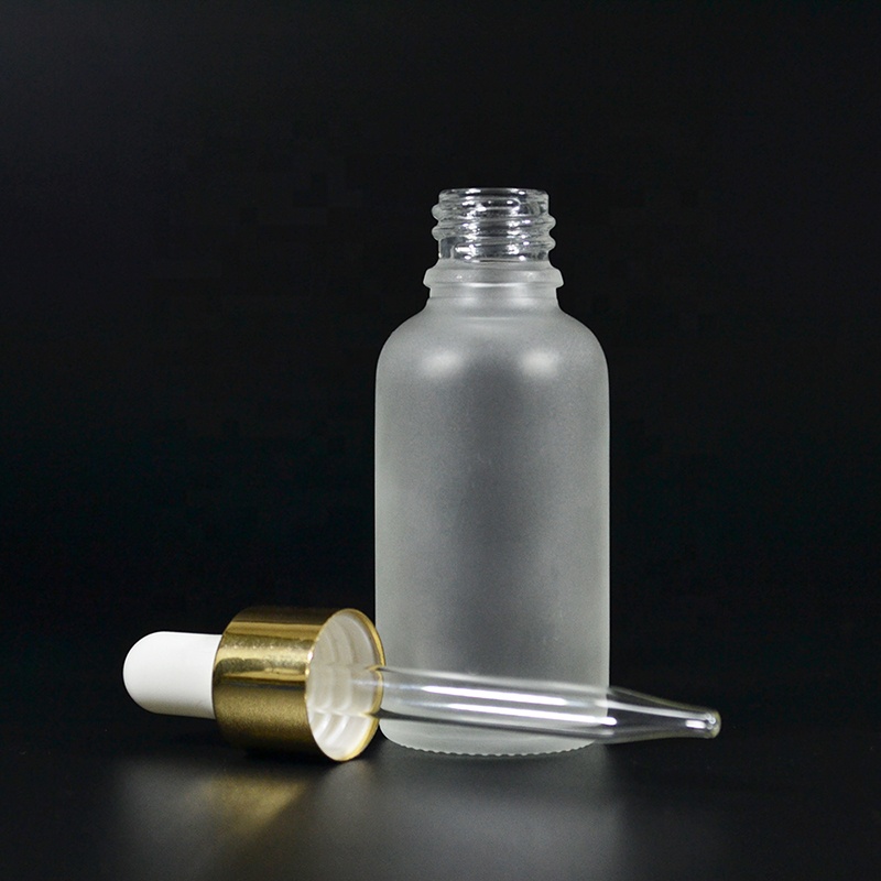 Ejuice 10ml 15ml 30ml 50ml 100ml clear amber frosted glass essential oil bottle dropper with golden aluminum cap