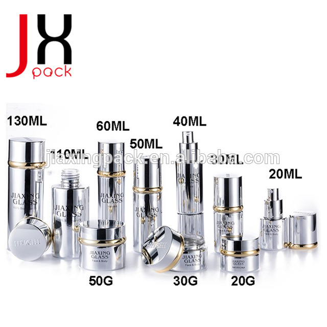 Electroplate glass cosmetic packaging 20g aluminium cream jar lotion pump bottle