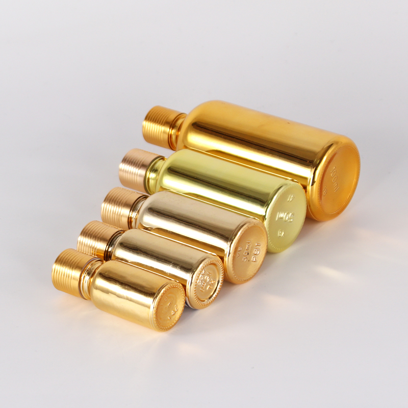 Electroplate gold round 30 ml cosmetic glass dropper bottle serum
