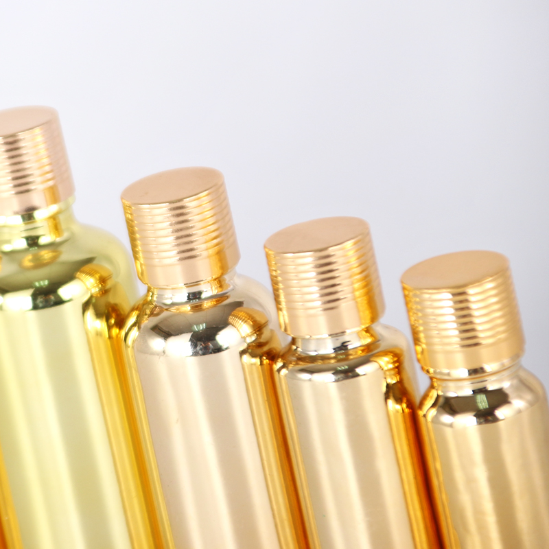 Electroplate gold round 30 ml cosmetic glass dropper bottle serum