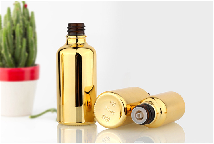 Electroplated Gold Essential Oil Bottle 20ml 30ml 50ml Small Gold Bottle Cosmetics Glass Bottle