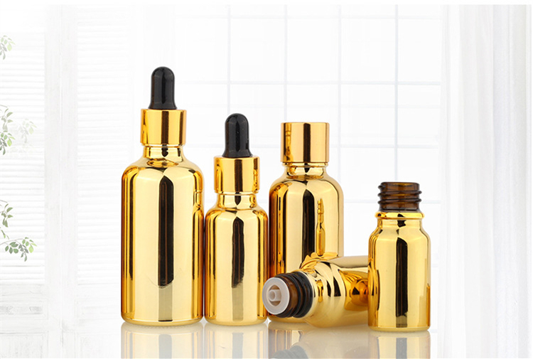 Electroplated Gold Essential Oil Bottle 20ml 30ml 50ml Small Gold Bottle Cosmetics Glass Bottle