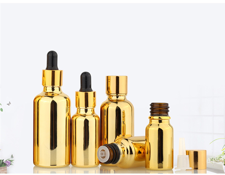 Electroplated Gold Essential Oil Bottle 20ml 30ml 50ml Small Gold Bottle Cosmetics Glass Bottle