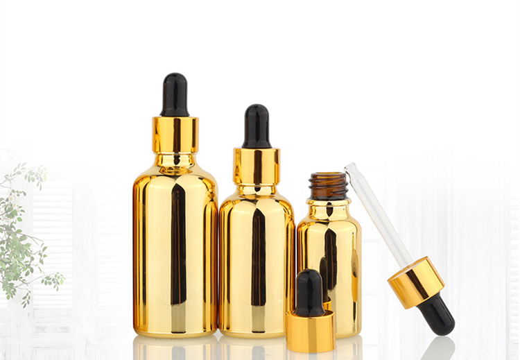 Electroplated Gold Essential Oil Bottle 20ml 30ml 50ml Small Gold Bottle Cosmetics Glass Bottle