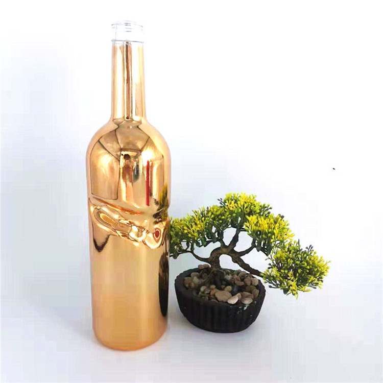 Electroplated custom fingerprint gold sliver color with cork stopper london dry gin glass bottle 500ml