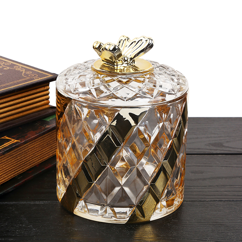 Electroplated gold butterfly European glass wedding candy storage jar with cover